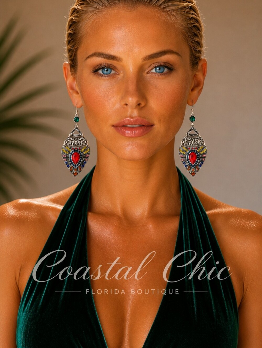 Multicolor Teardrop /Ornament Shape Statement Earrings